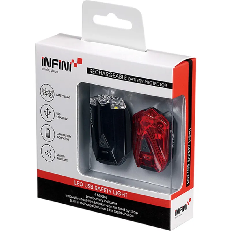 Infini Lava Twin Pack USB Cycling Light Set in Black